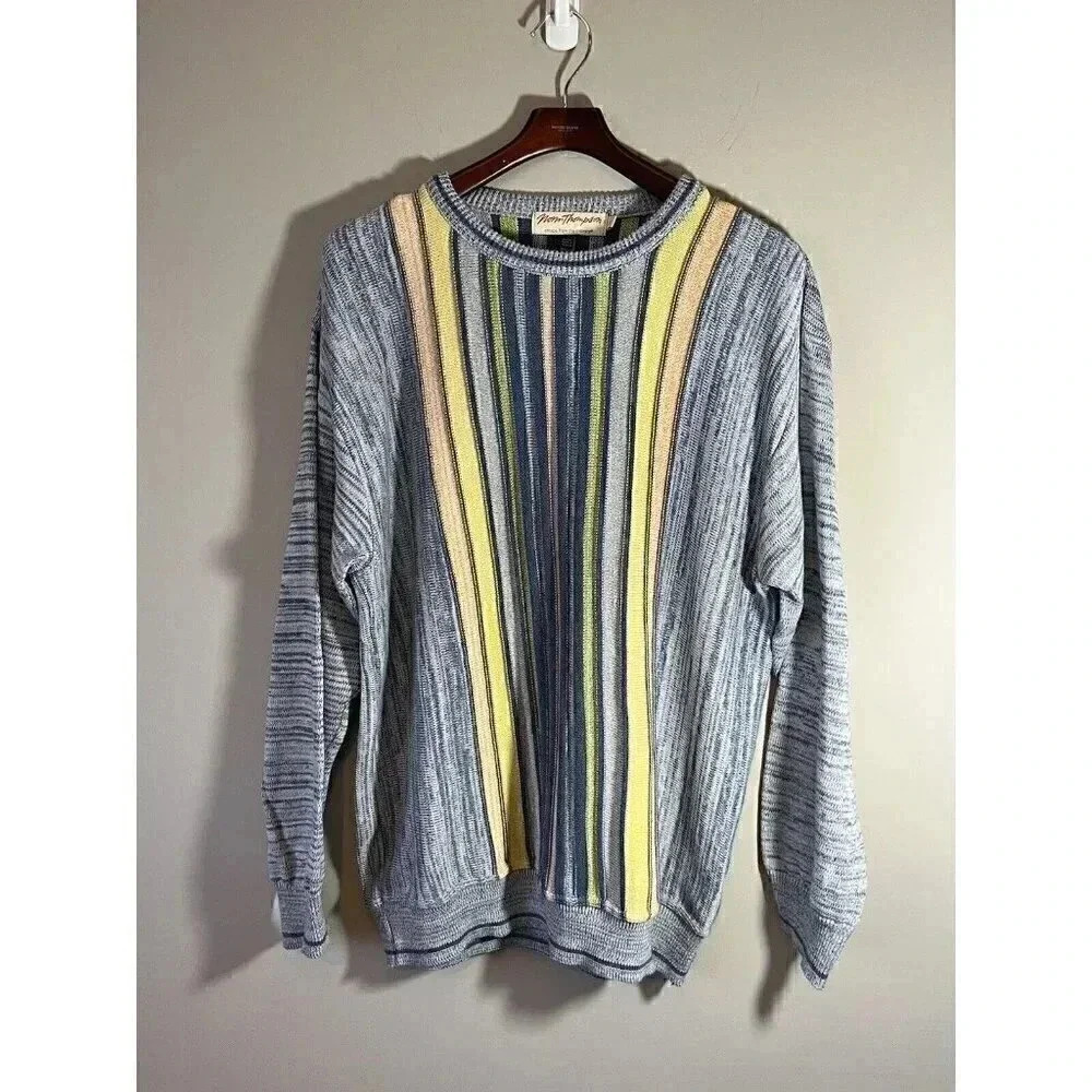 VintageNorm Thompson Sweater Adult XL Blue Striped Cosby Style Sweater Knit Mens